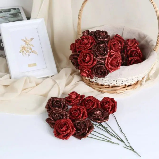 Artificial Glittering Flower Rose Bouquet